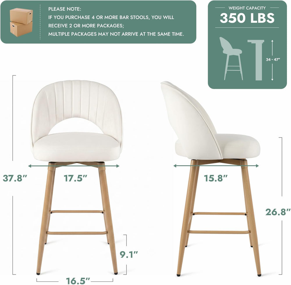 Swivel Bar Stools Set of 2, Counter Height Barstools for Kitchen Island, 26&q...