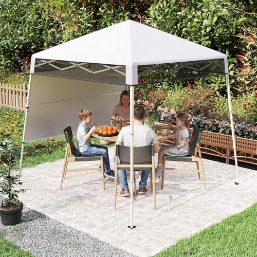 Tangkula 7x7 FT Pop Up Canopy with Center Lock & Sidewall, White