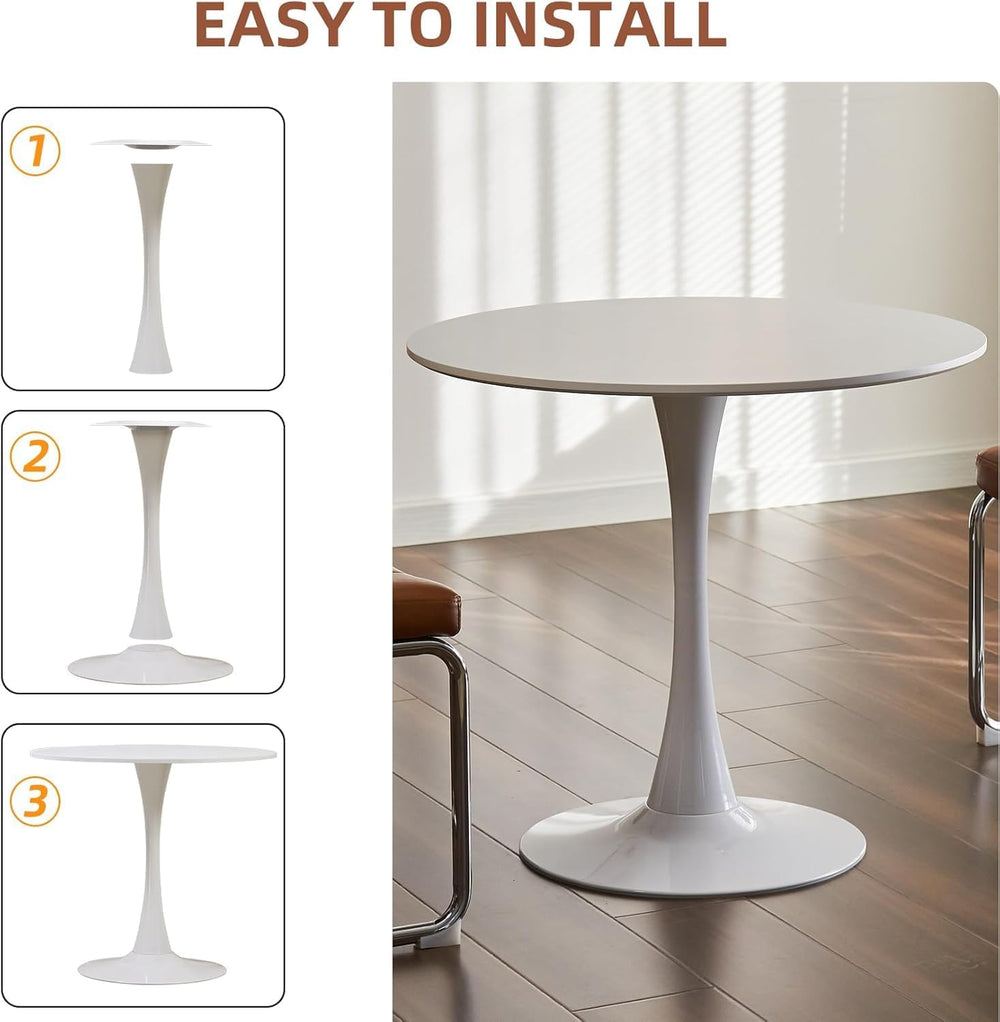 Round Dining Tulip Table for 4, Mid-Century Modern Table with Sturdy Metal Pe...