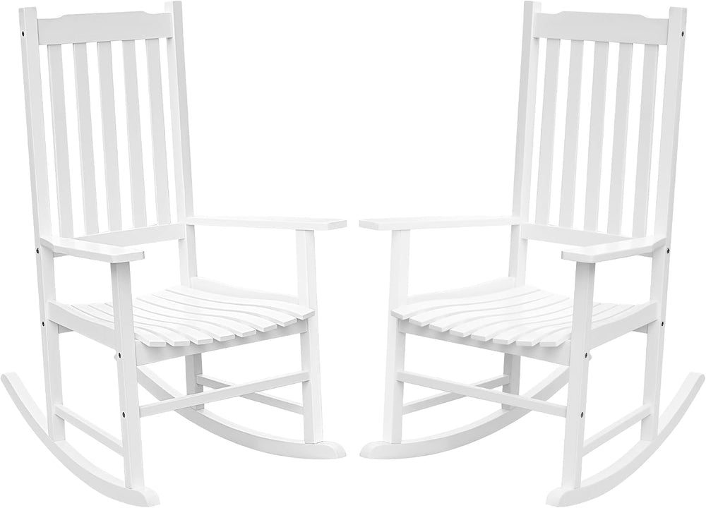 Flamaker Acacia Wood Porch Rocking Chairs Set of 2 (White)