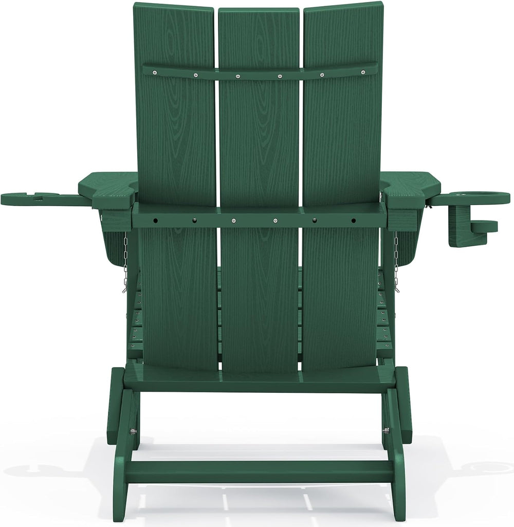 SERWALL Modern Folding Adirondack Chairs Set of 2, HDPE, Cup Holders, Green