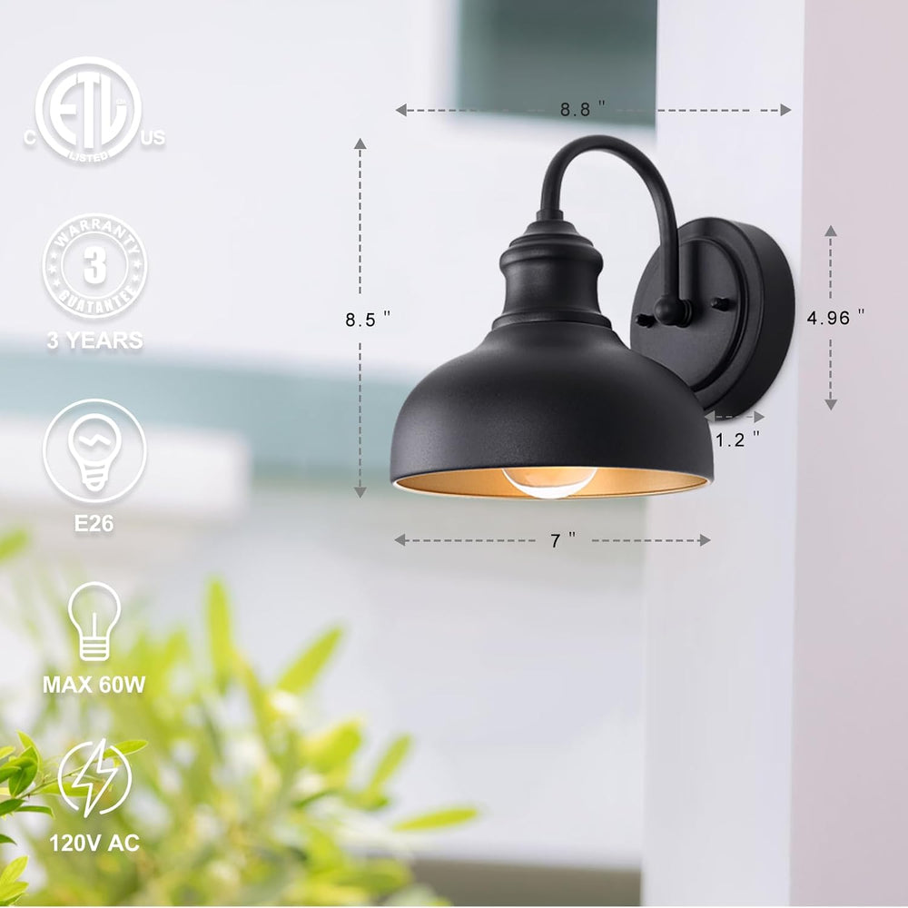 Black Outdoor Gooseneck Lighting for Barn 7 Inch Farmhouse Exterior Light Fix...