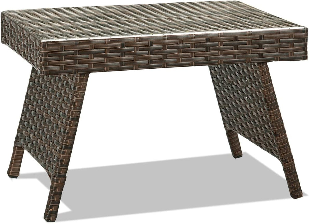 LDAILY Outdoor Side Table, Portable Wicker Coffee Table with Rattan and Steel...