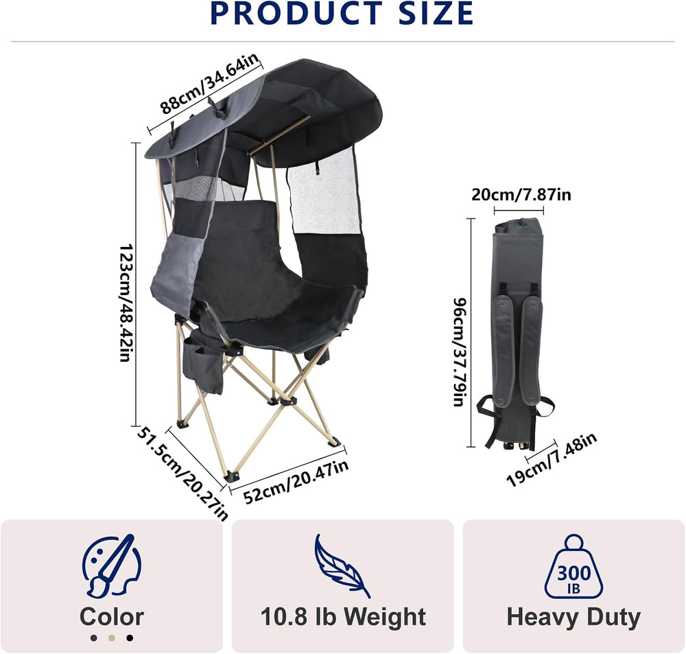 Folding Camping Chairs Canopy Outdoor: Sports Portable Beach Chair with Canop...