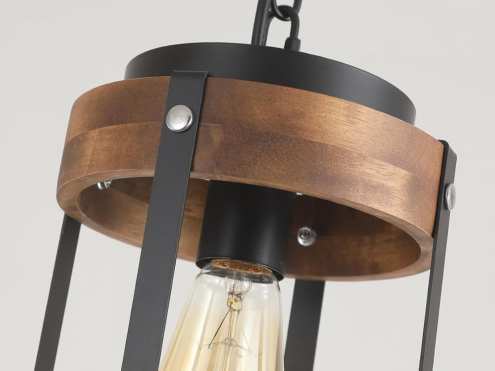2 Pack Rustic Farmhouse Wood Pendant Light Fixture One-Light Adjustable Chain...