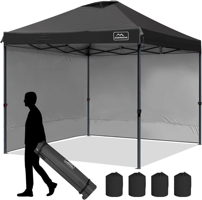 AMPKEEPER Outdoor Pop-Up Canopy Tent with 2 Sidewalls, Black, 10 x 10 Ft