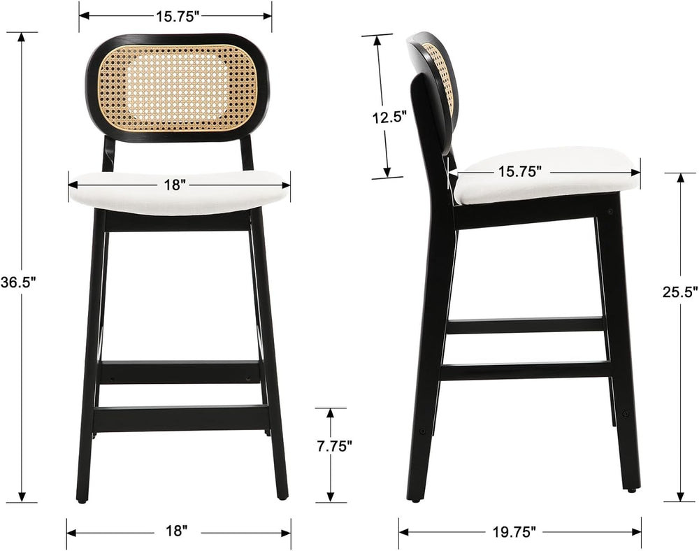 EALSON Counter Height Bar Stools Set of 2 Rattan Back Farmhouse Barstools Mid...