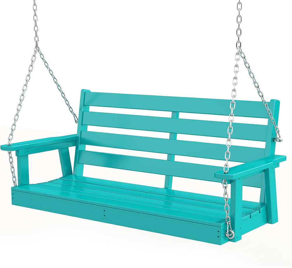GREENVINES Outdoor Porch Swing, 2-Person HDPE Patio Bench Swings, Aqua