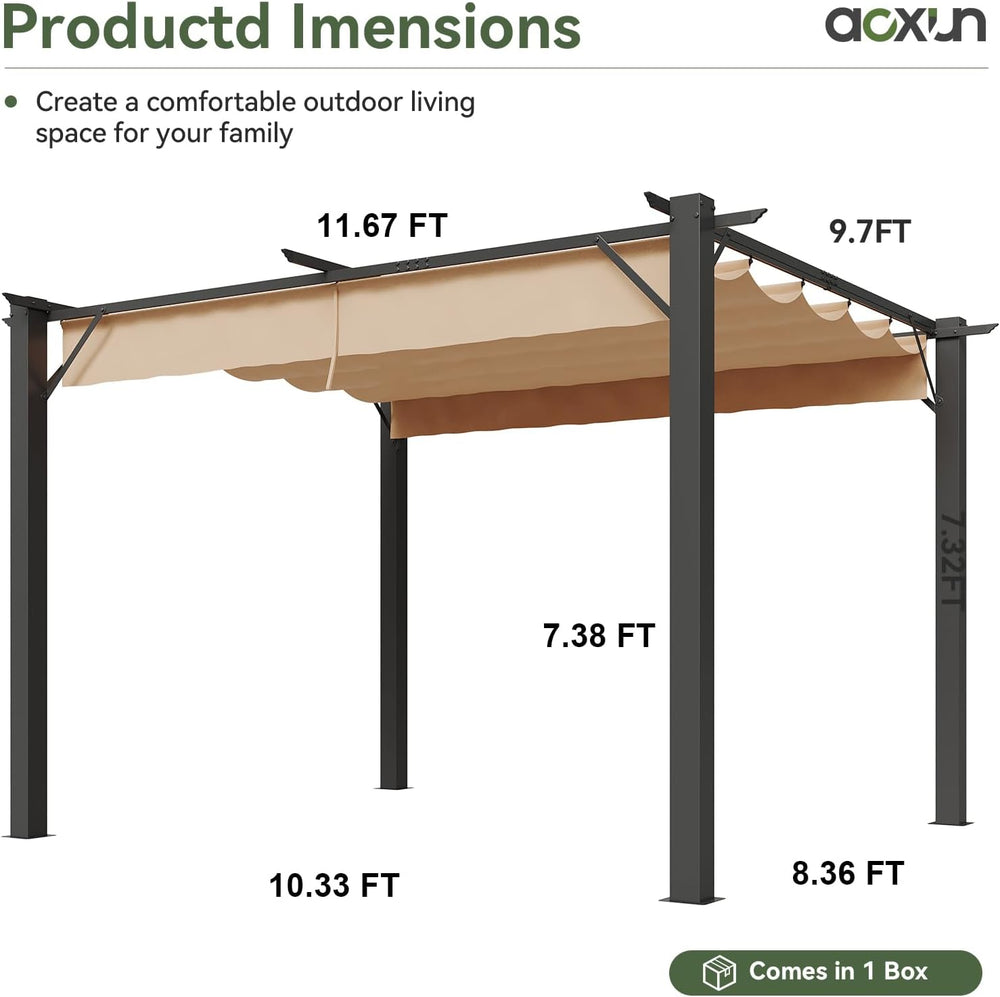 Aoxun 10'x12' Retractable Pergola with Sun Shade Canopy, Outdoor Heav...