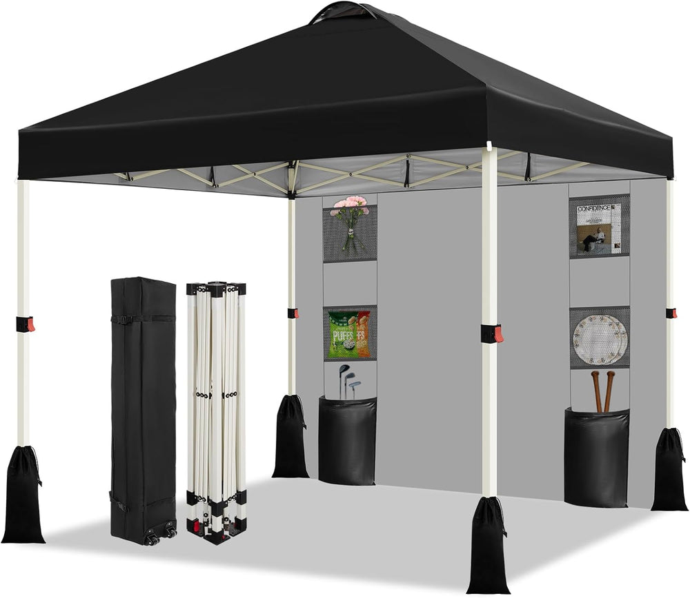 WEIZE 10x10 Pop Up Canopy Tent, 1-Button Push Setup Canopy Tent with 1 Sidewa...