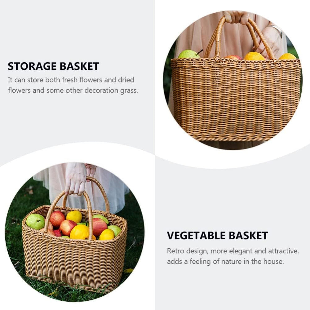 VOSAREA Wicker Picnic Basket Woven Natural Household Basket with Lid Hand Wov...