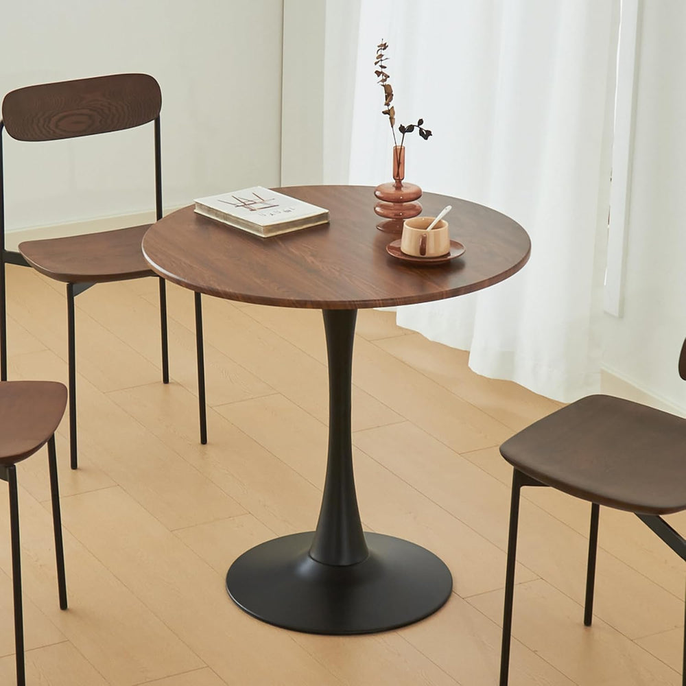 Round Dining Tulip Table for 2, Mid-Century Modern Table with Sturdy Metal Pe...