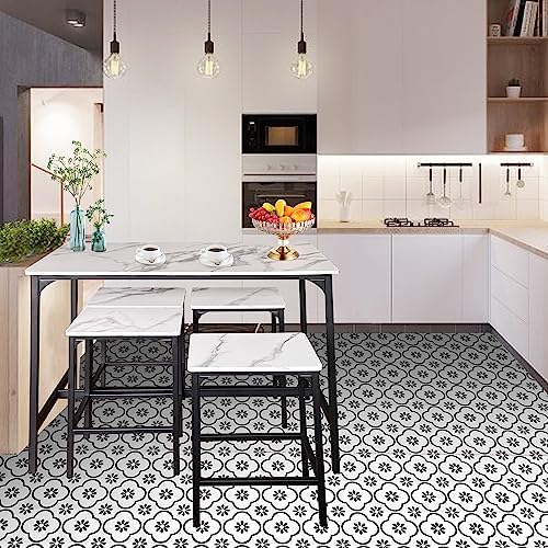 T-VALY 5-Piece Bar Table Set with 4 Stools, Black&White