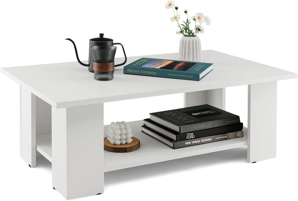 Tangkula 2-Tier Coffee Table, Modern Rectangular Center Cocktail Table with 5...