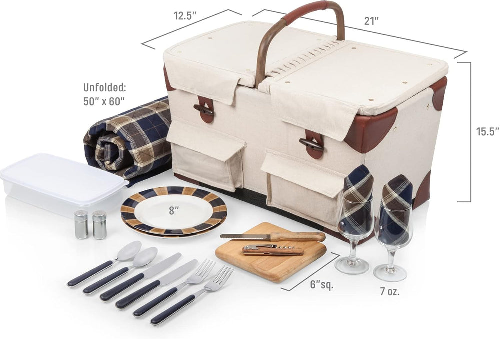 PICNIC TIME Pioneer Deluxe Picnic Basket, Romantic Vintage Wood-Framed Basket...