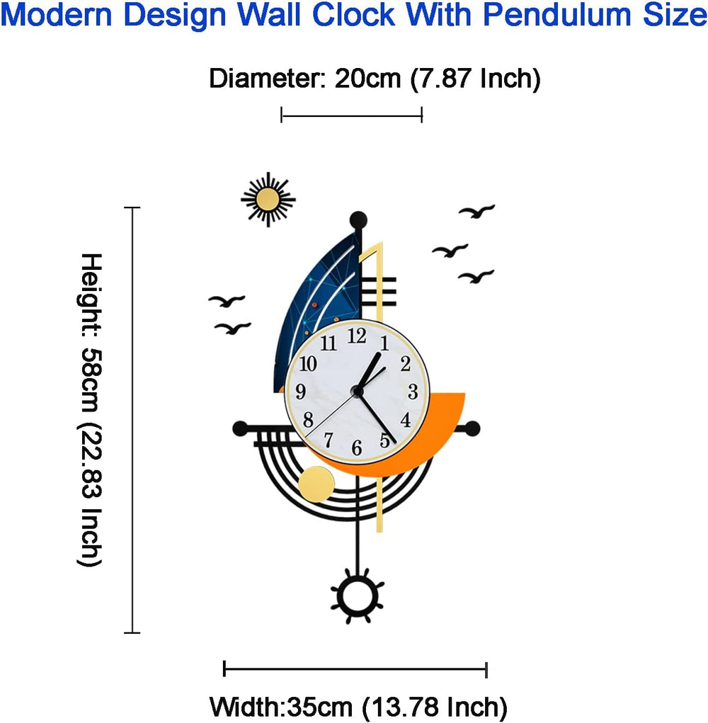 YISILE Modern Wall Clock Battery Operated 23 Inch Large Boat Design Pendulum ...