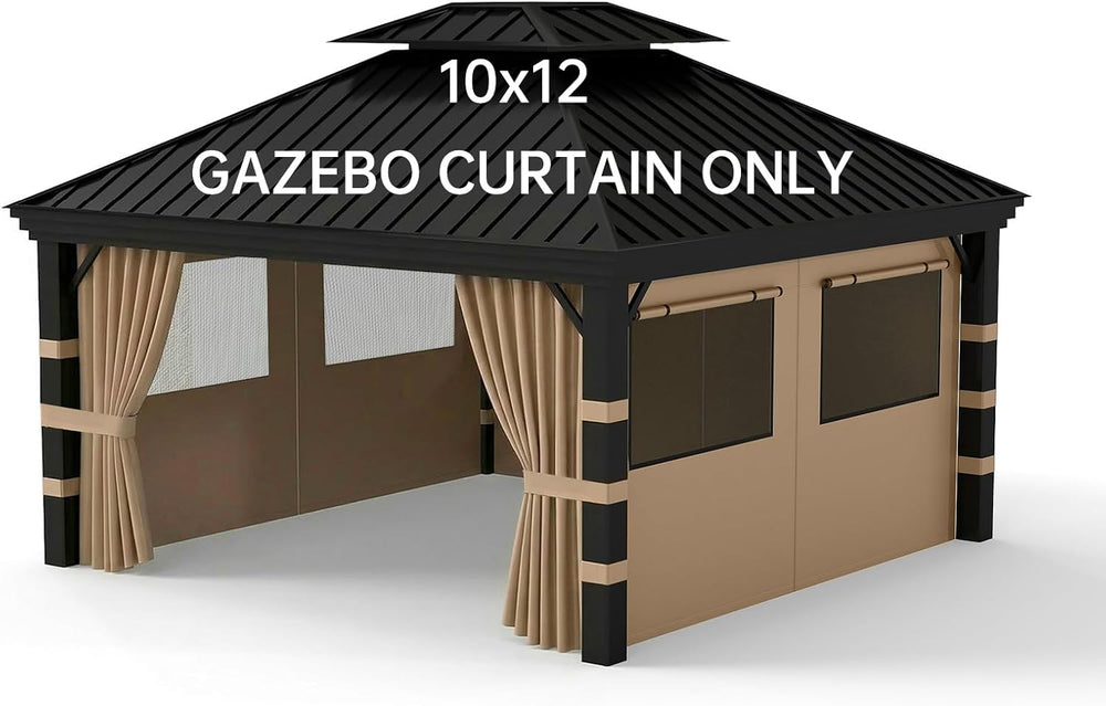10x12 Gazebo Curtains Outdoor Waterproof, 4 Privacy Side Panels(Khaki)