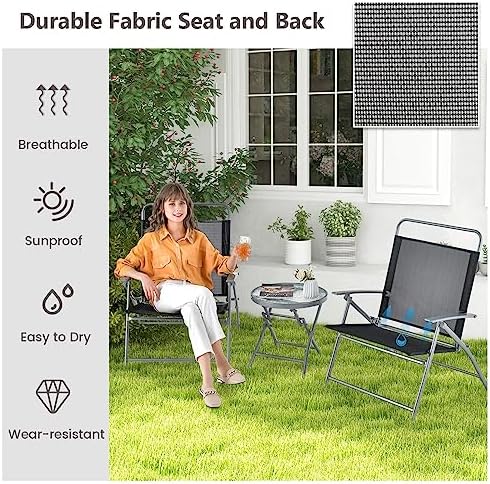 Giantex 3PCS Patio Bistro Set, Folding Outdoor Patio Table Set with 2 Foldabl...