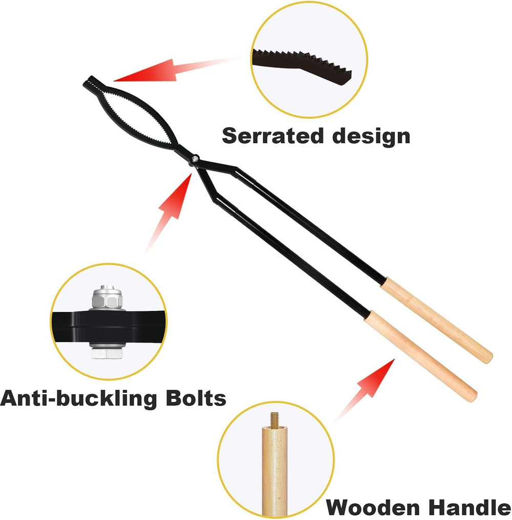 42" Fire Log Grabber & Fire Poker Set with Storage Bag, Portable Det...