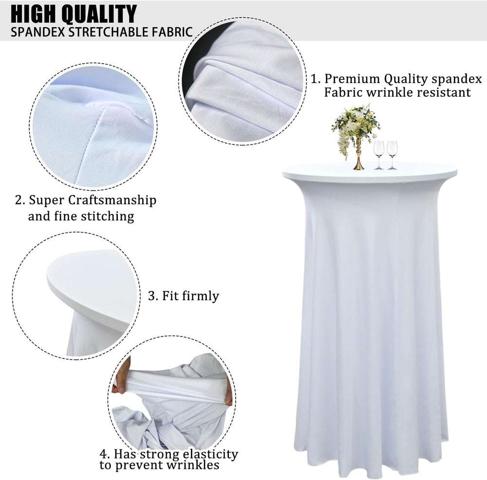 4 Pack 24"x43" White Spandex Cocktail Table Skirt, Fits 24" Ro...