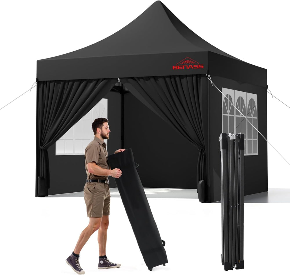 10x10 Heavy Duty Commercial Pop Up Canopy with Sidewalls, Black