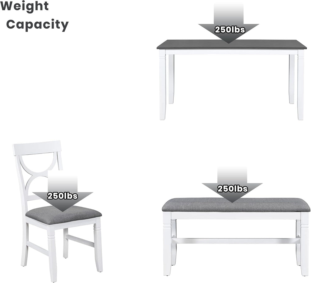 Quarte Farmhouse Dining Table Set,6-Piece Wood Kitchen Table Set with Upholst...