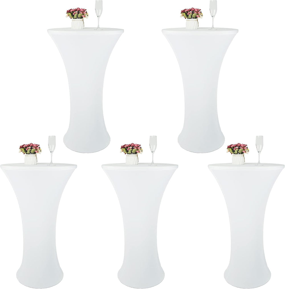 5 Pack 24x43 Inch White Spandex Cocktail Table Cloth Fitted Round Bar Table S...