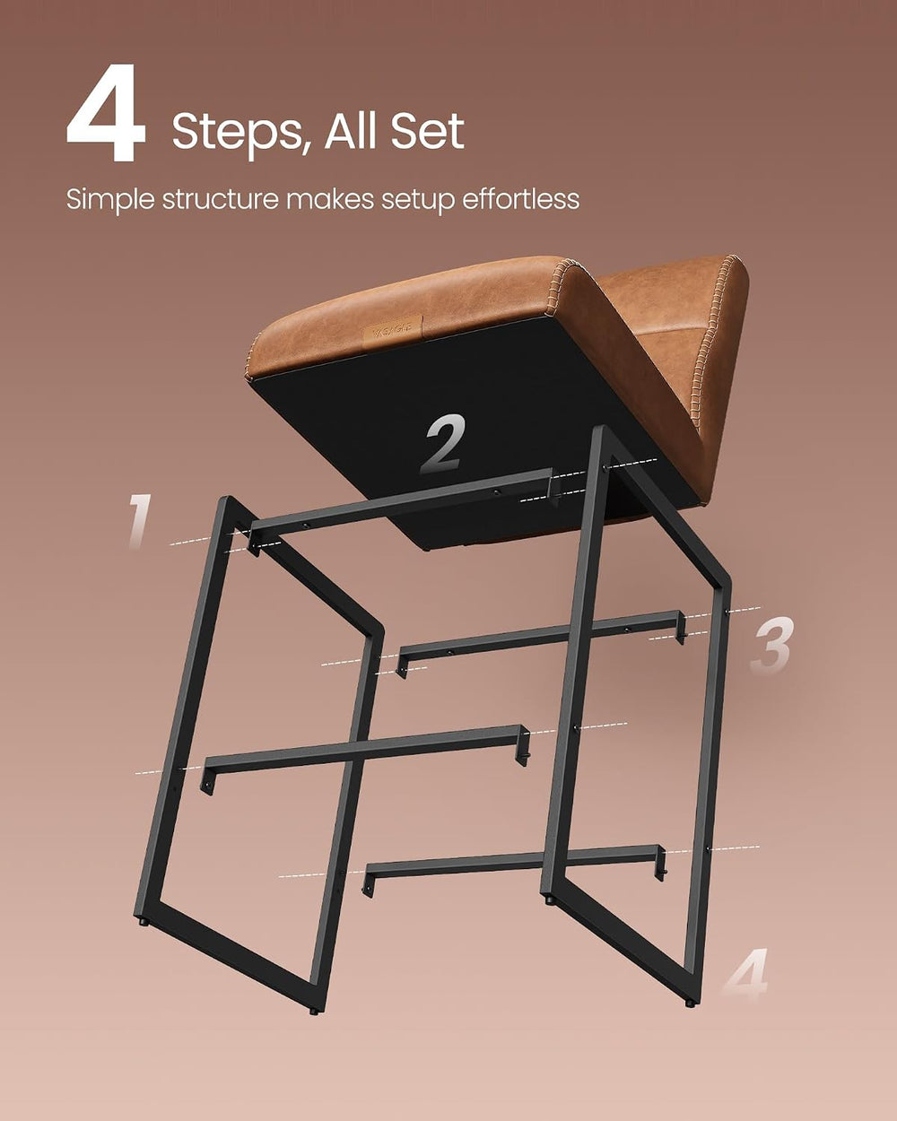 VASAGLE Bar Stools Set of 2, Counter Height Chairs with Backs, 26.4-Inch