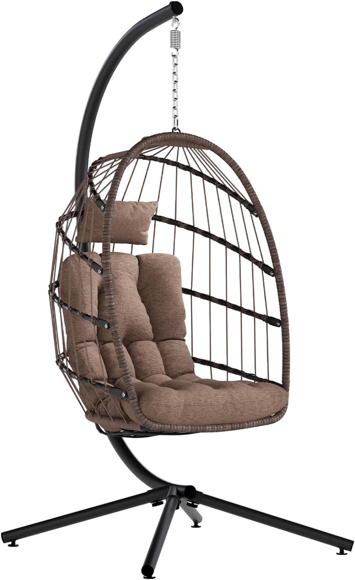 SWITTE Egg Chair Outdoor with Stand, Indoor Wicker Hanging Egg Swing, Brown