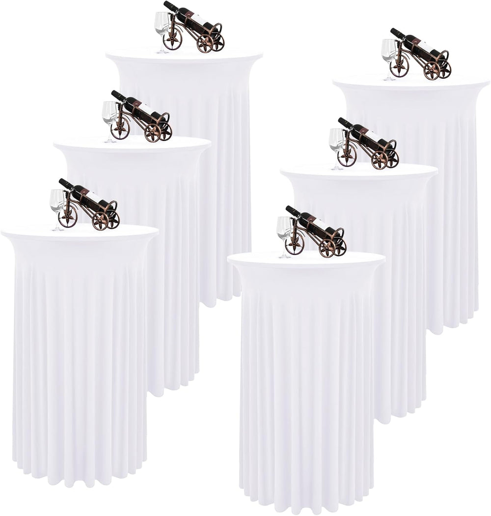 6 Packs White Round Cocktail Table Skirt 24"x 43"