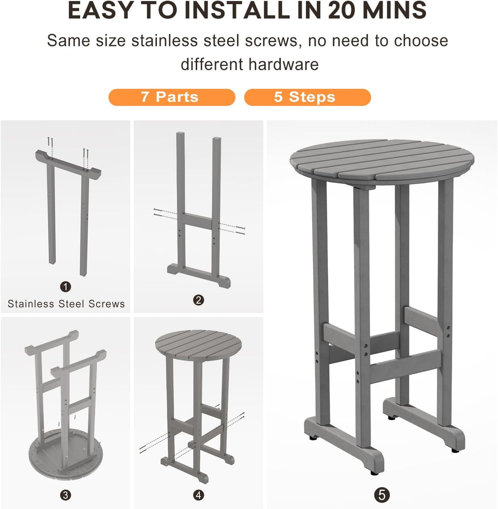 nalone 40" Outdoor Bar Table, All Weather HDPE Bar Height Patio Table Co...
