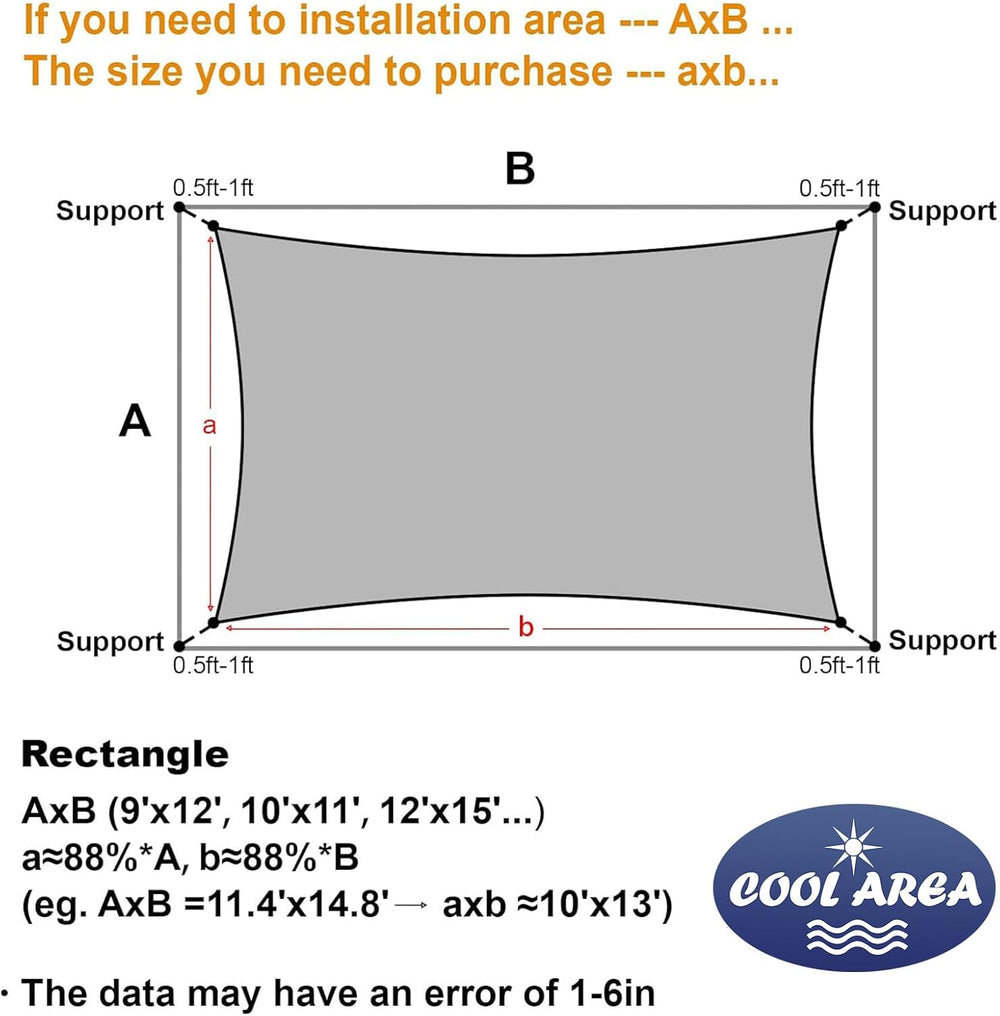 Cool Area Sun Shade Sail for Patio Backyard, Rectangle 12x16ft, Dark Grey