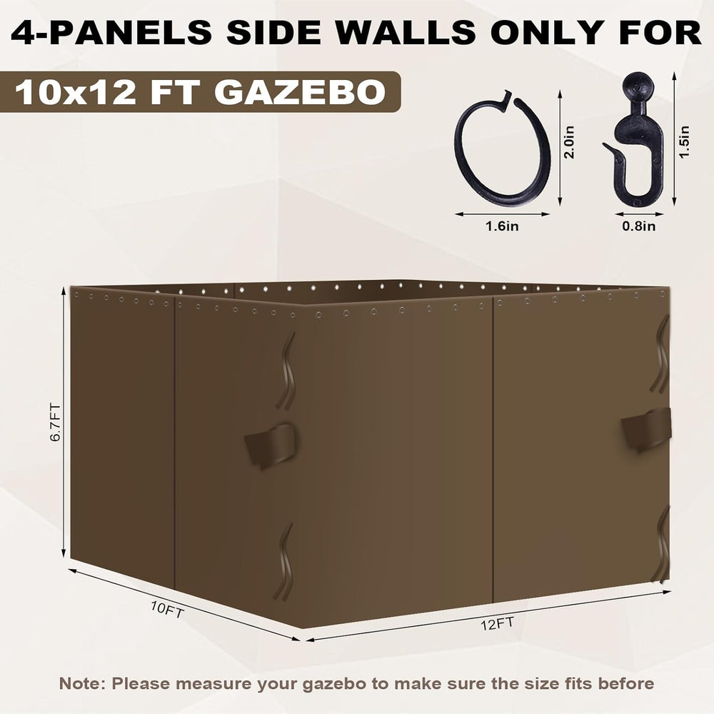 slashome 10x12 Gazebo Curtains Outdoor Waterproof, 4 Panel Sidewalls, Mocha