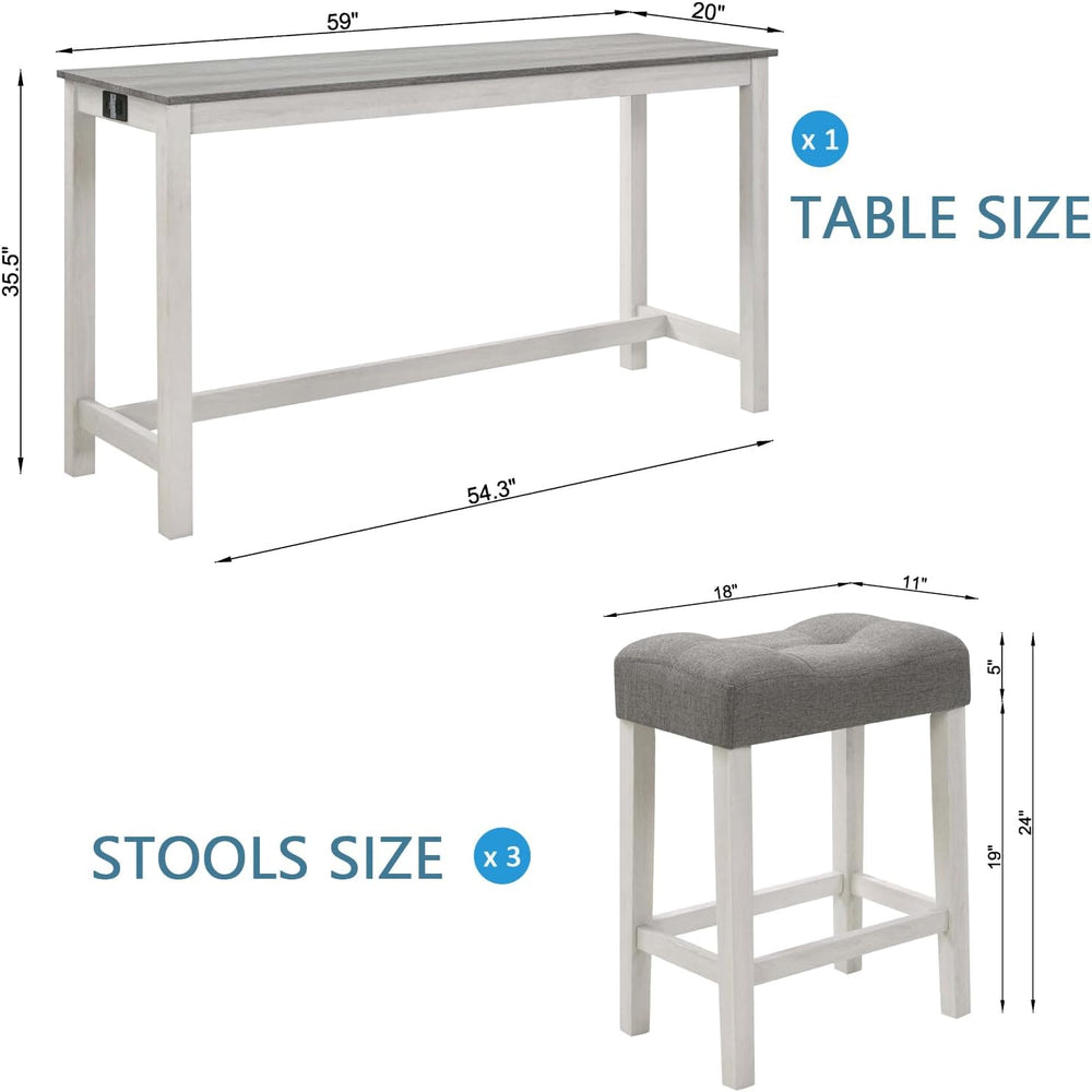 Merax 59 inch Bar Table Set with Power Outlet USB/Type-C, Behind Couch Table ...