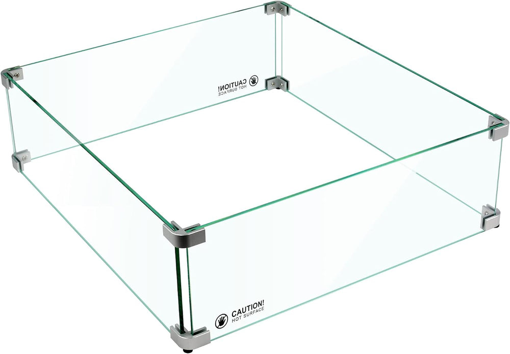Holy Fire 23.5" L x 23.5" x 6" Square Fire Pit Glass Wind Guar...