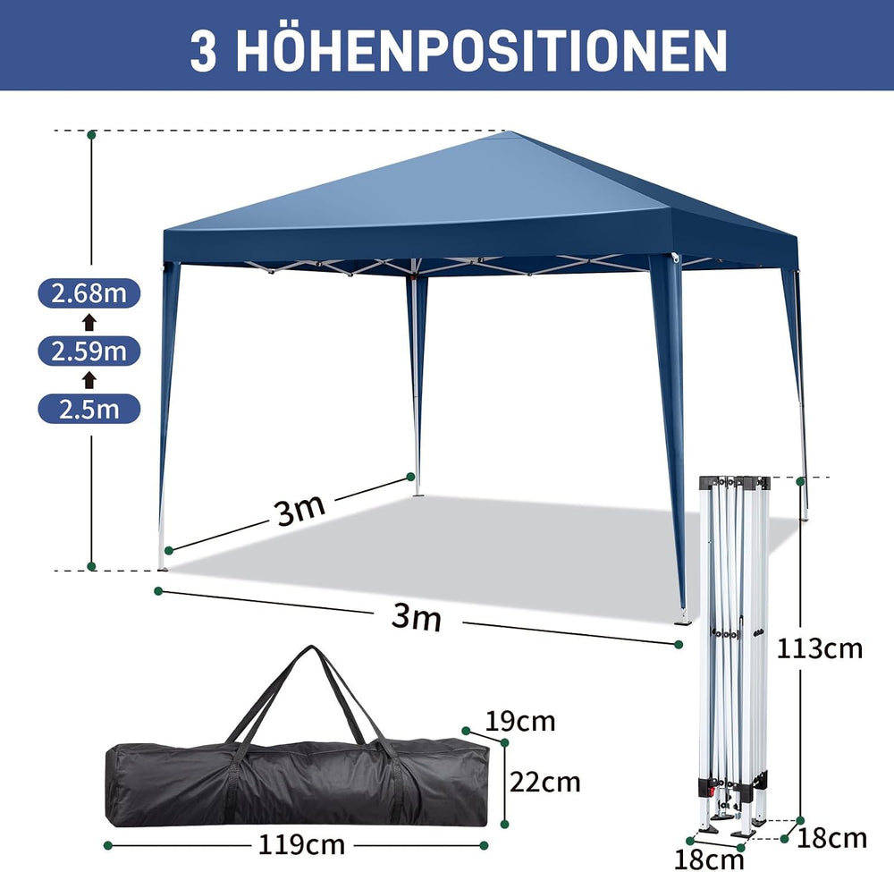 Outvita 10x10ft Ez Pop Up Canopy Tent with 4 SideWalls Blue