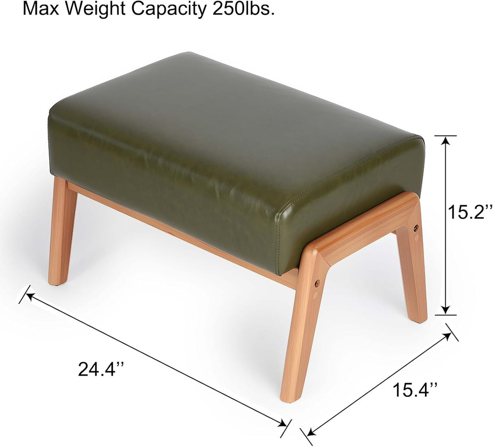 Modern Ottoman Foot Stool, Faux Leather Accent Sofa Footrest with Walnut Rubb...