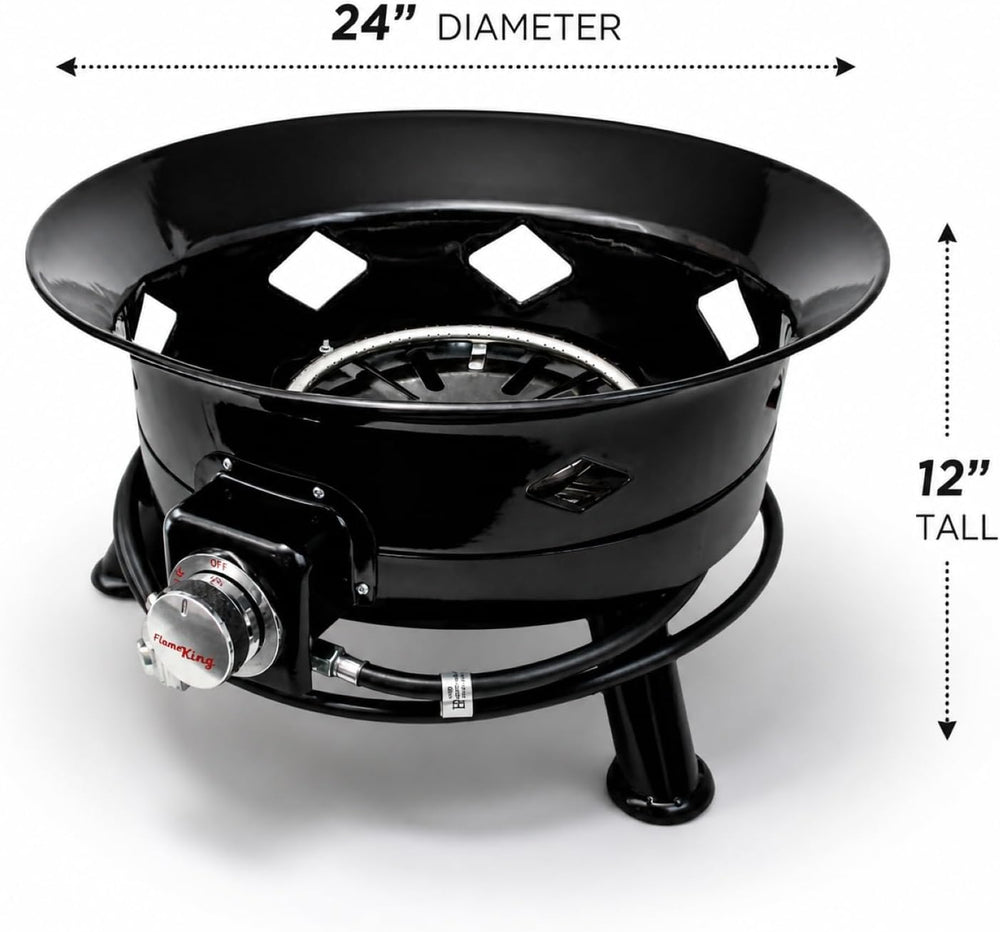 Flame King Smokeless Propane Fire Pit, 24-inch Portable Firebowl, 58K BTU wit...