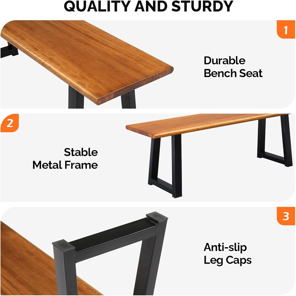 VINGLI Outdoor Bench with Metal Legs Rustic, Wood Dining Bench Indoor Outdoor...