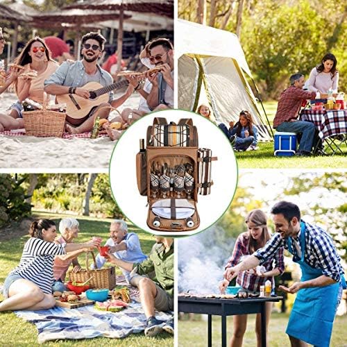 Hap Tim Picnic Basket Backpack for 4 Person with Insulated Leakproof Cooler C...