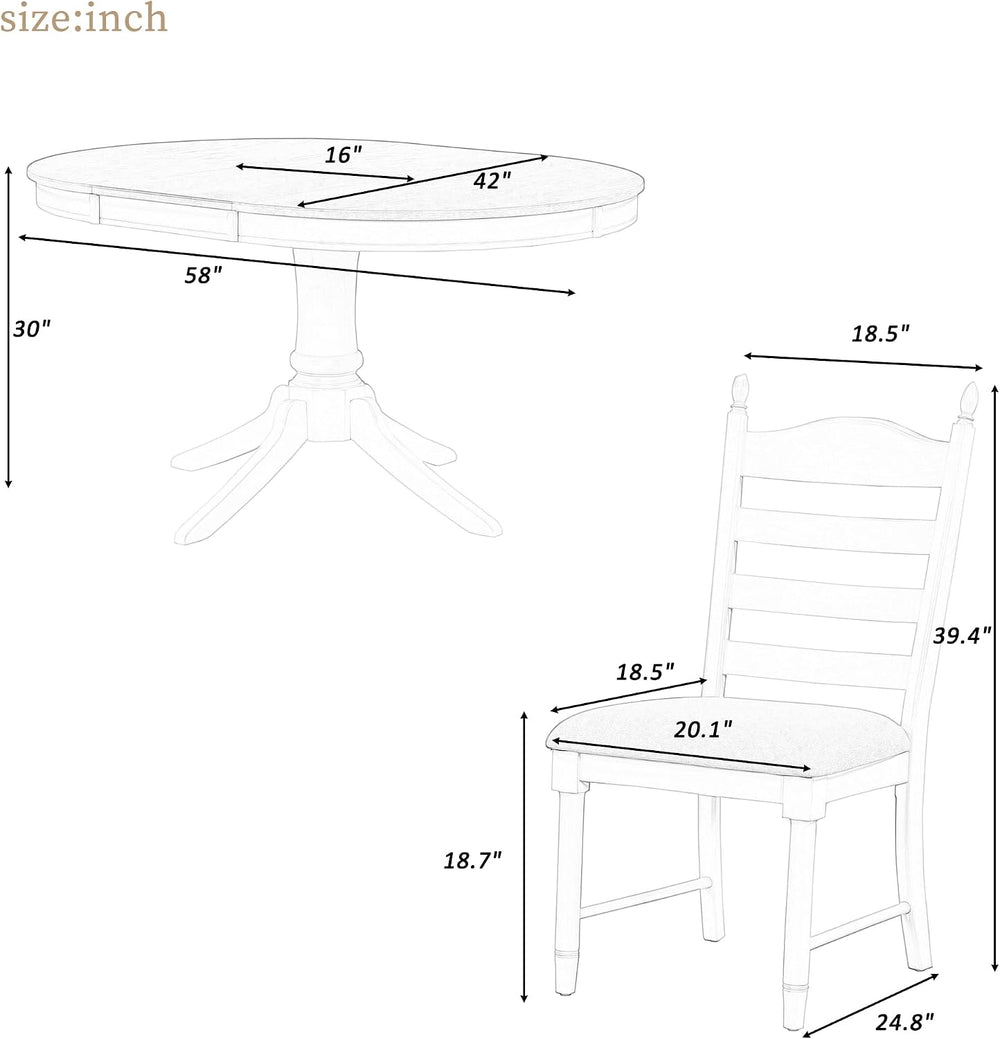 LUMISOL 5-Piece Solid Wood Dining Table Set for 4, Farmhouse Kitchen Table Se...