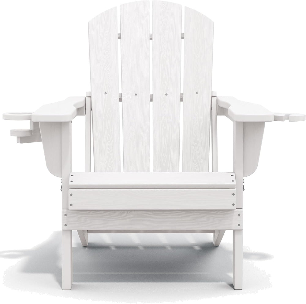 SERWALL Outdoor Adirondack Chairs with 2 Cup Holders,Foldable,White