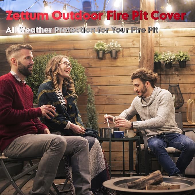 Zettum Fire Pit Cover Round 60 Inch - Outdoor Firepit Cover Heavy Duty & ...