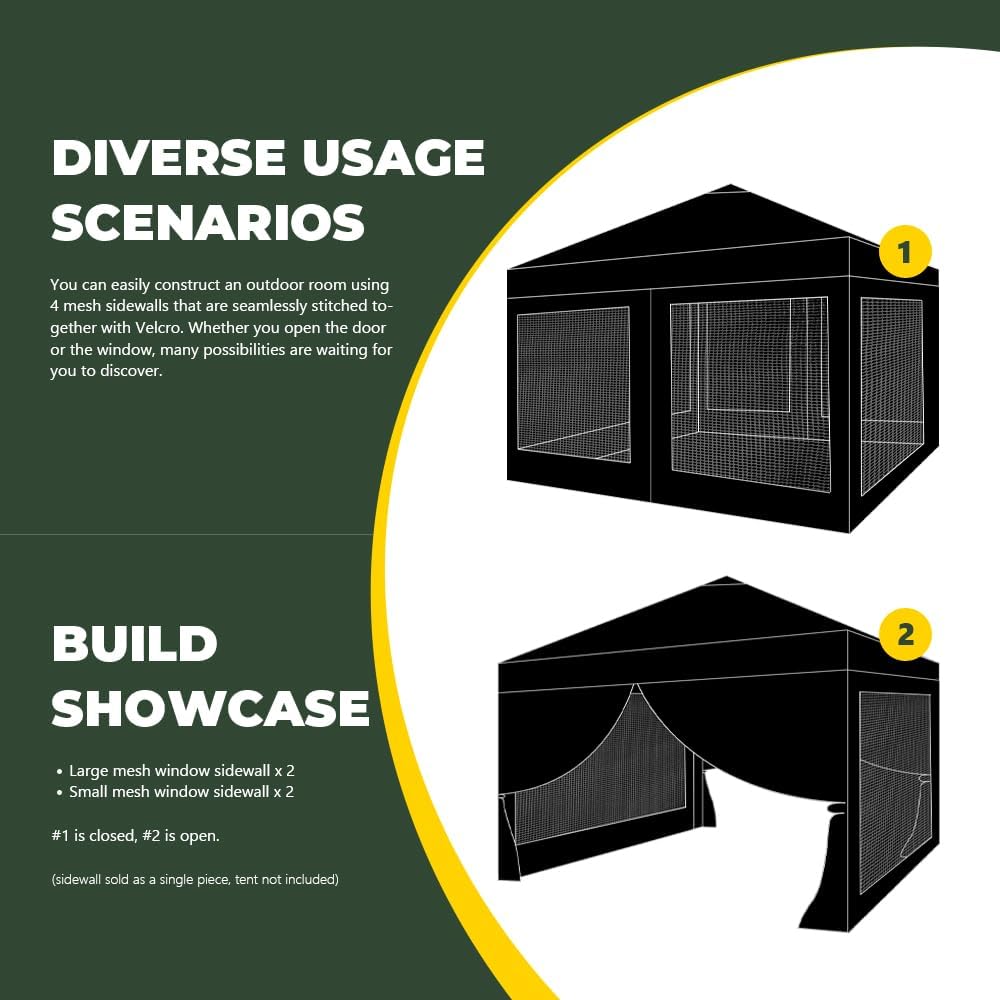 Mesh Sidewall for 10x10 Pop Up Canopy - Straight Leg, Commercial Grade Black ...
