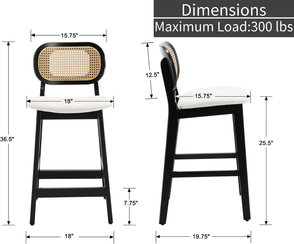 Shunzhi Rattan Counter Height Bar Stools Set of 2, Upholstered Sherpa Barstoo...