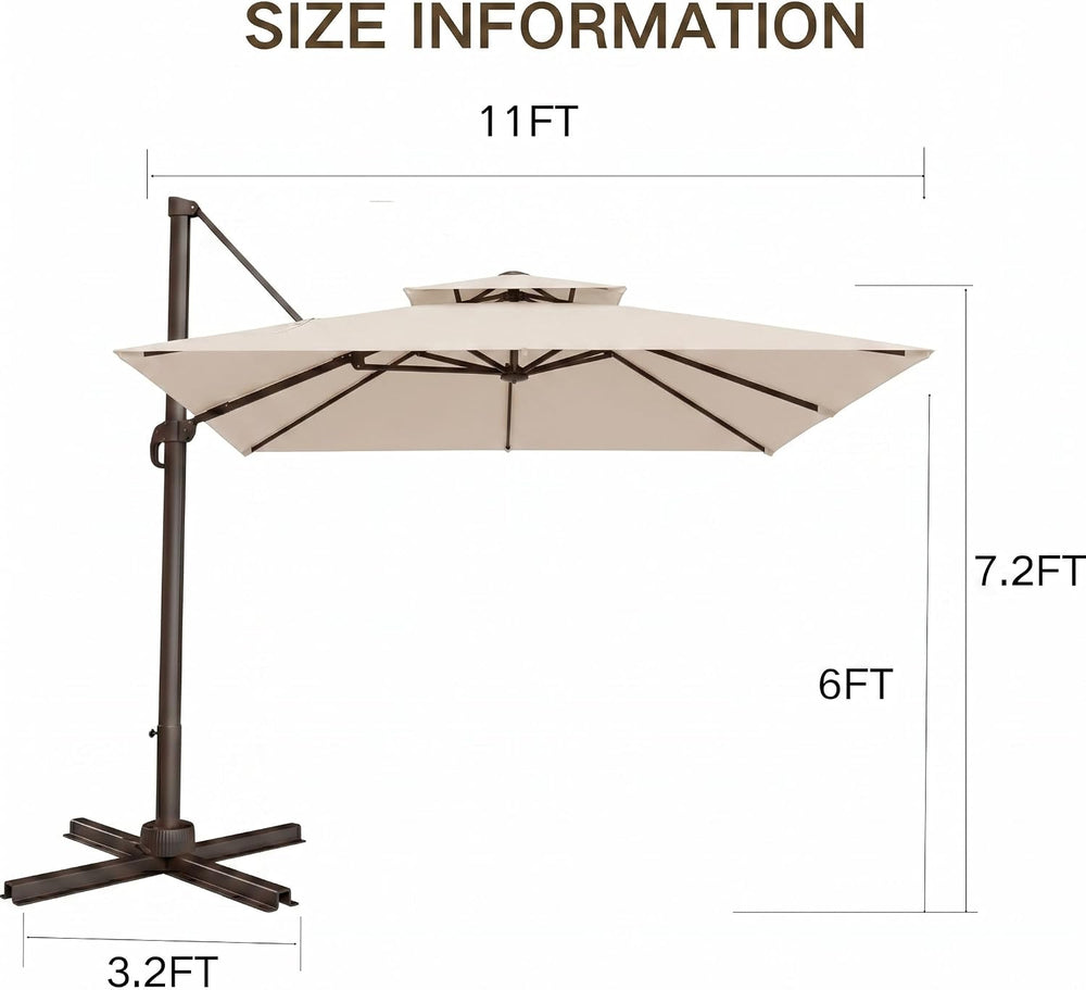 Kingdura 11' X 11' Cantilever Patio Umbrella with Double Top Vent, La...
