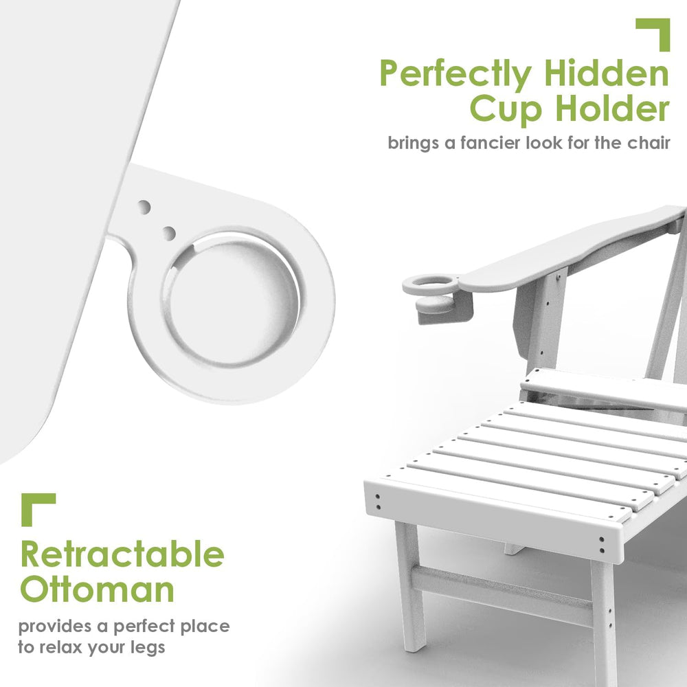 GREENVINES Folding Adirondack-Chairs-with-Ottoman Set of 2, HDPE, White