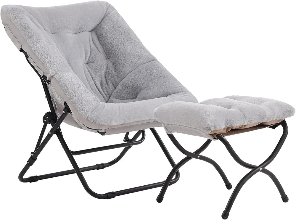 Tiita Folding Saucer Chair with Ottoman for Adults, Comfy Moon Chair, Grey
