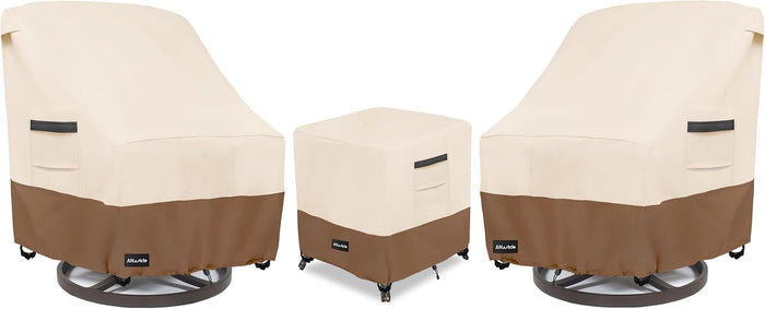 ANartcle 3 Pieces Patio Bistro Sets Cover,600D Waterproof Heavy Duty Patio Furniture Covers,Includes 2 Outdoor Swivel Chair Covers and 1 Patio Wicker Side Table Cover(Beige&brown)