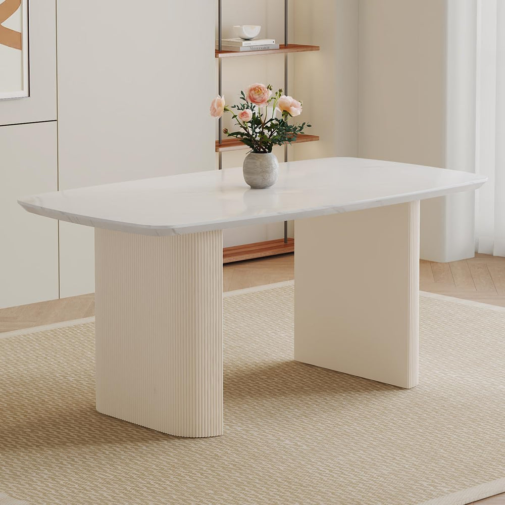 Ebullient White Dining Table, 67'' Modern Oval Dining Table for 4-8 P...